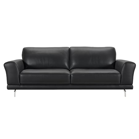Armen Living Everly Contemporary Sofa in Genuine Black Leather with Brushed Stainless Steel Legs LCEV3BL